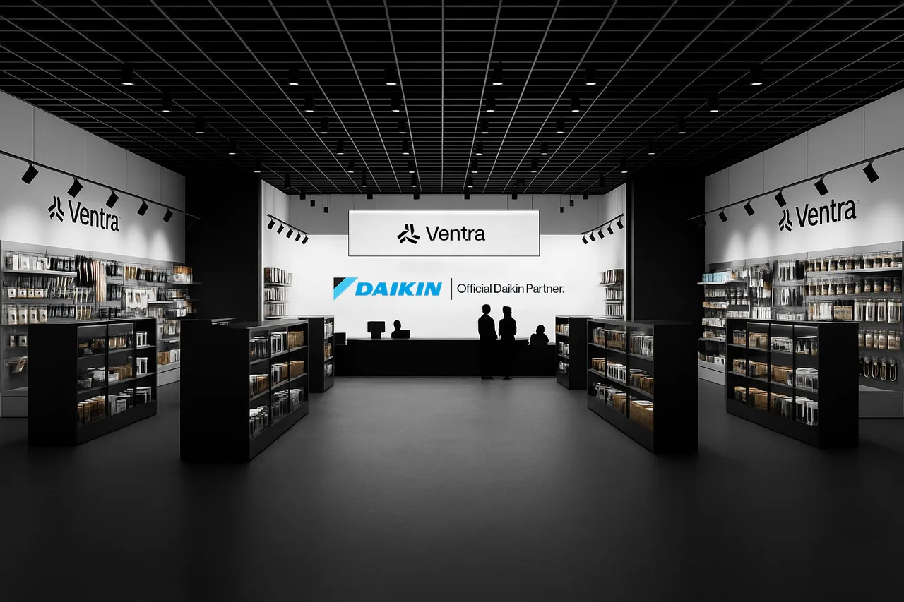 Ventra showroom concept with branded displays and supply shelving
